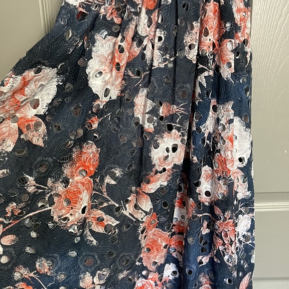 Hemant & Nandita Anthropologie Lazuli Watercolor Floral Eyelet Midi Dress - Picture 7 of 9